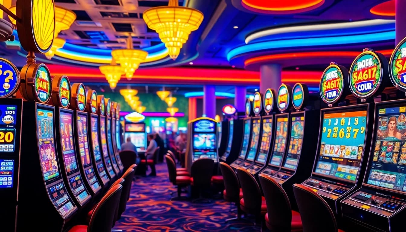 Petanitoto slot machines offering vibrant gaming experience dalam kasino yang ramai.