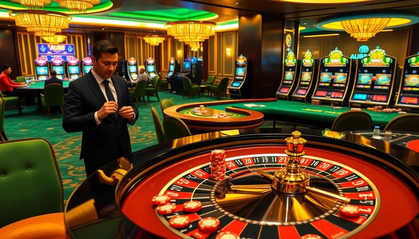 Experience thrilling gameplay at AU88's upscale casino environment with poker chips and roulette.