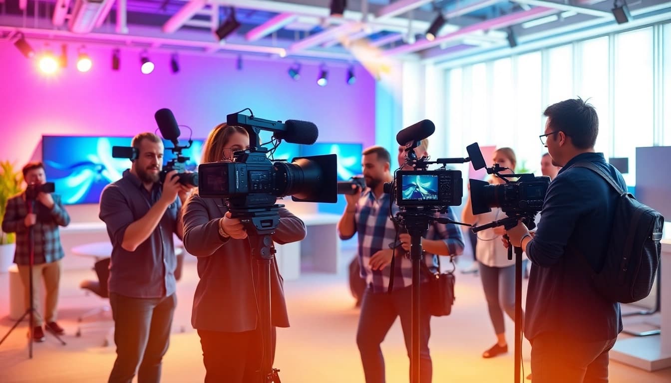 Capturing a dynamic scene of video production company Calgary with a professional filming team in action.