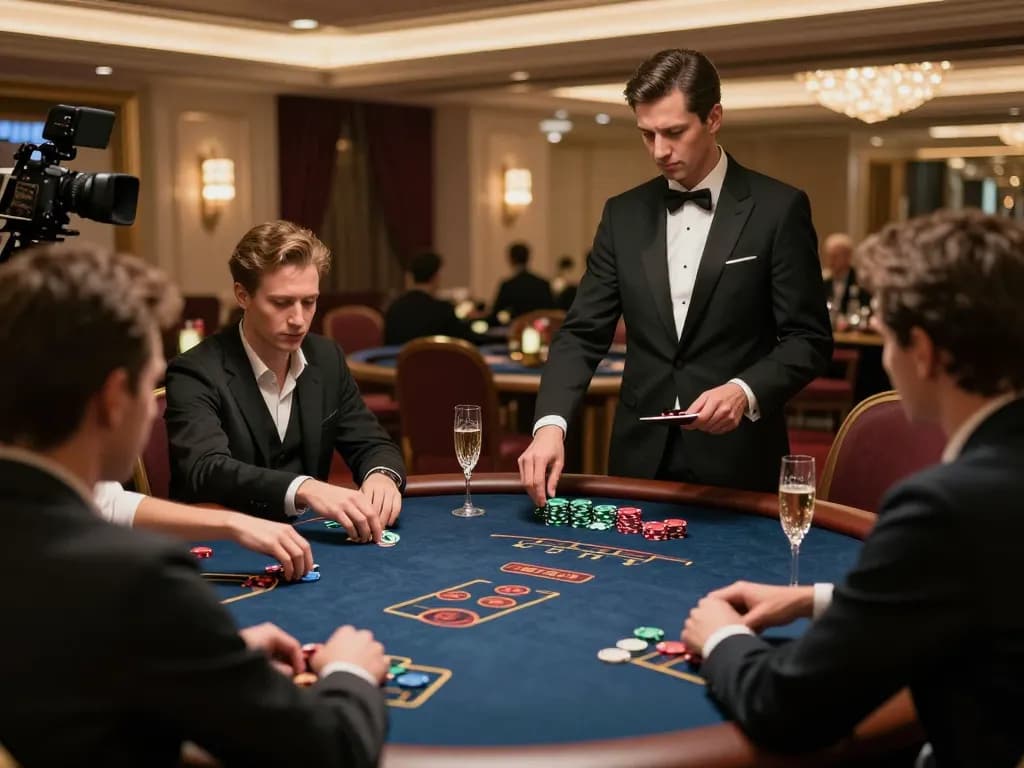 3Win players strategizing around upscale poker table in exclusive casino setting.