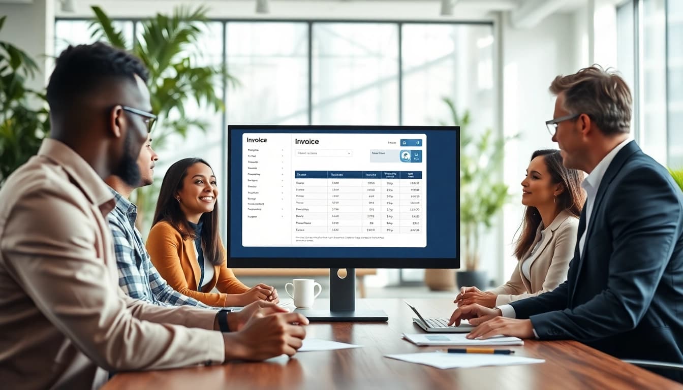 Streamlined invoice processing software workflow being demonstrated in a modern office.