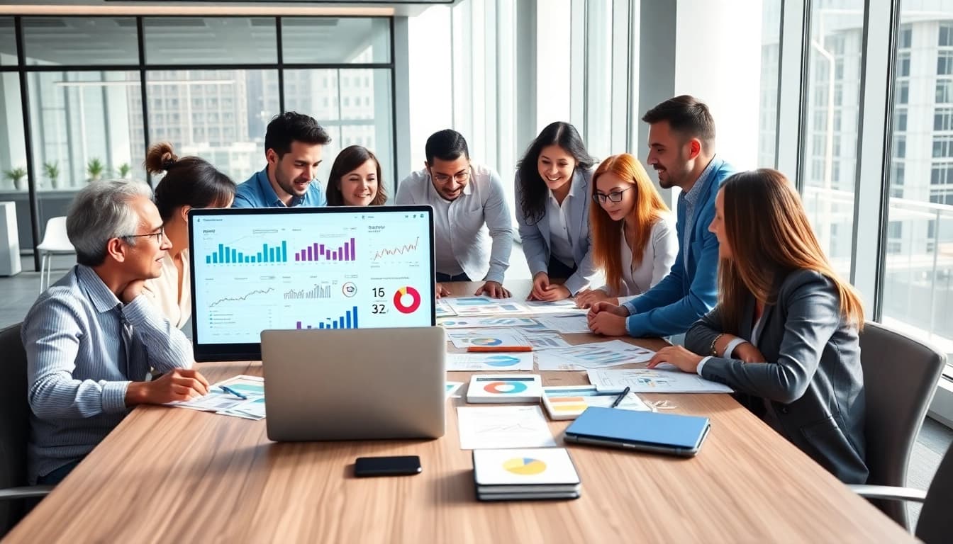 Engaged team analyzing digital marketing strategies at https://uu88.how/ in a bright office setting