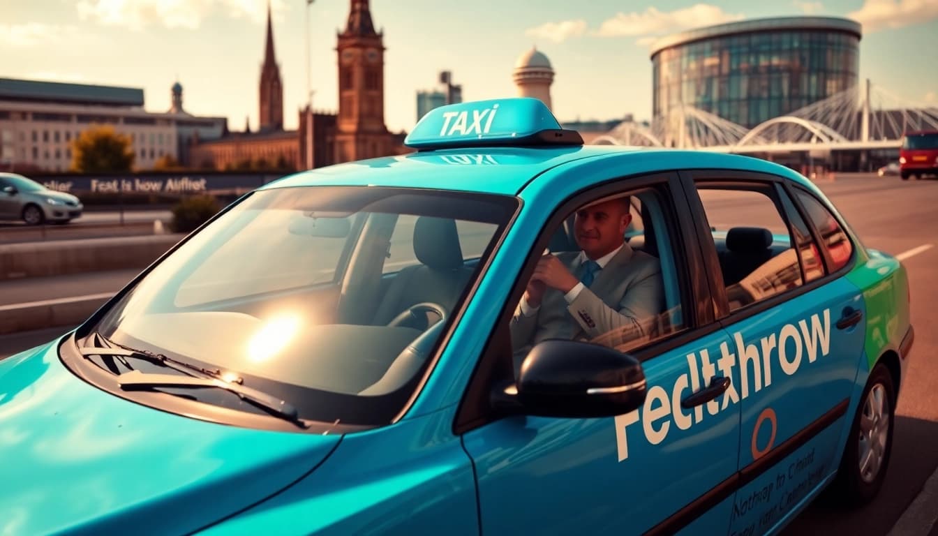 Efficient Nottingham to Heathrow Taxi showcased in a vibrant urban environment, ready for passenger service.