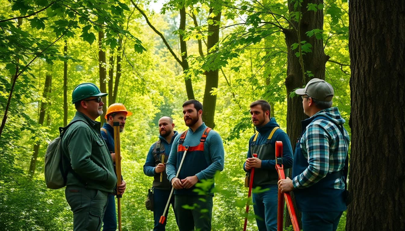Team from Black Mountain Tree Consultancy providing expert tree care in a vibrant forest setting.