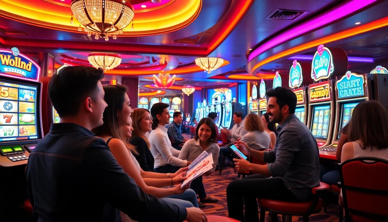 Players enjoying the thrill of slot depo 5k machines in a vibrant casino setting.