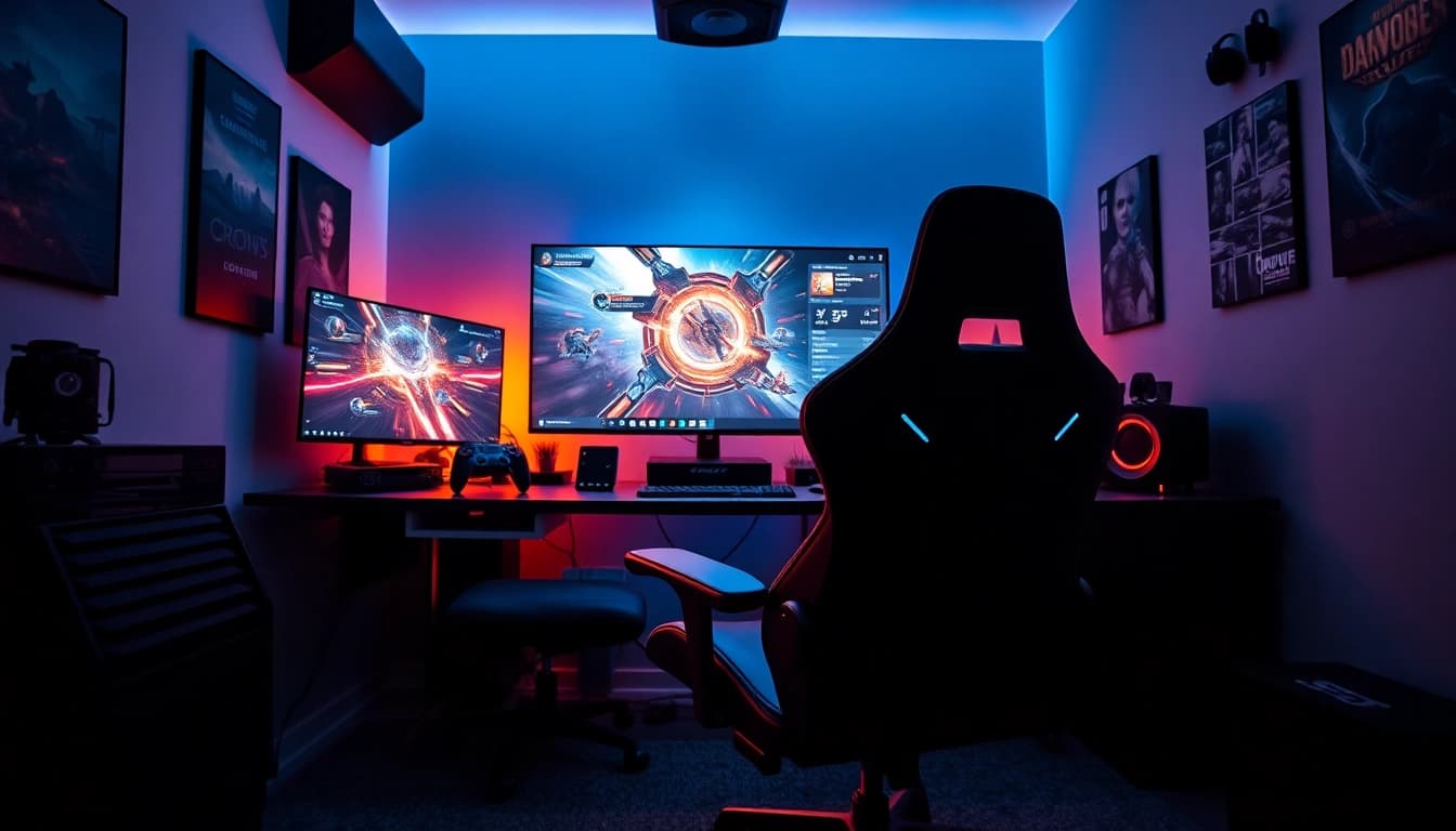Cronus zen gaming setup showcasing a competitive gaming environment with high-tech gear and immersive lighting.