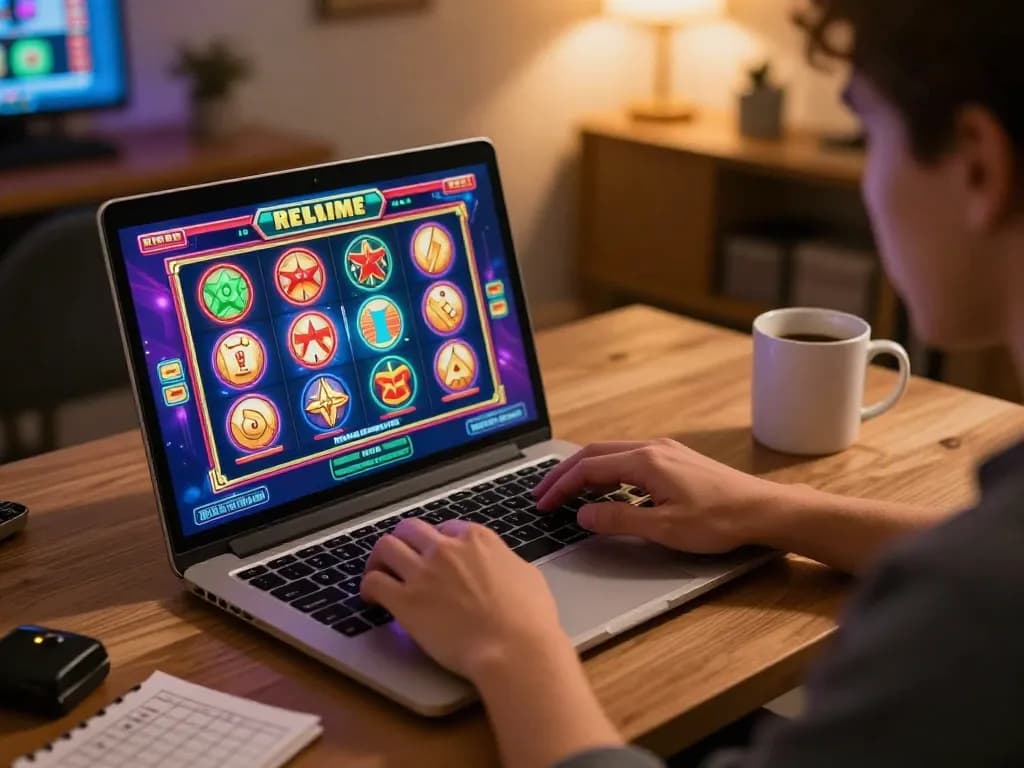 Engaging in online slots at TG88 with vibrant graphics and strategic notes visible.