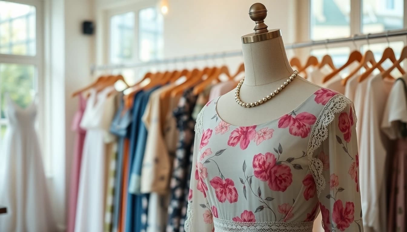 Stylish women clothing on display, showcasing trendy outfits and vibrant colors.