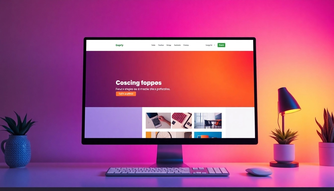 Desenvolvimento de Sites com foco na criação de layouts modernos e responsivos em um computador.