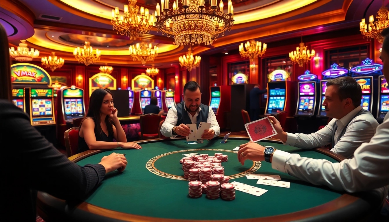 Experience thrilling moments at Vmax game with players engaged in high-stakes poker action.