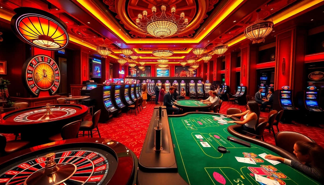 Babu88 casino scene showcasing vibrant slot machines and excited players celebrating wins.