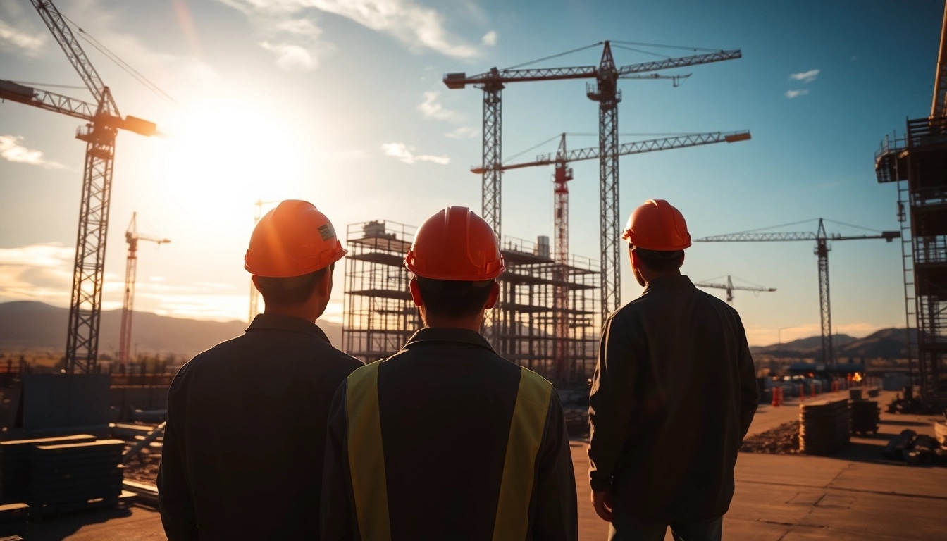Builders collaborating at a construction site representing the construction association Colorado.