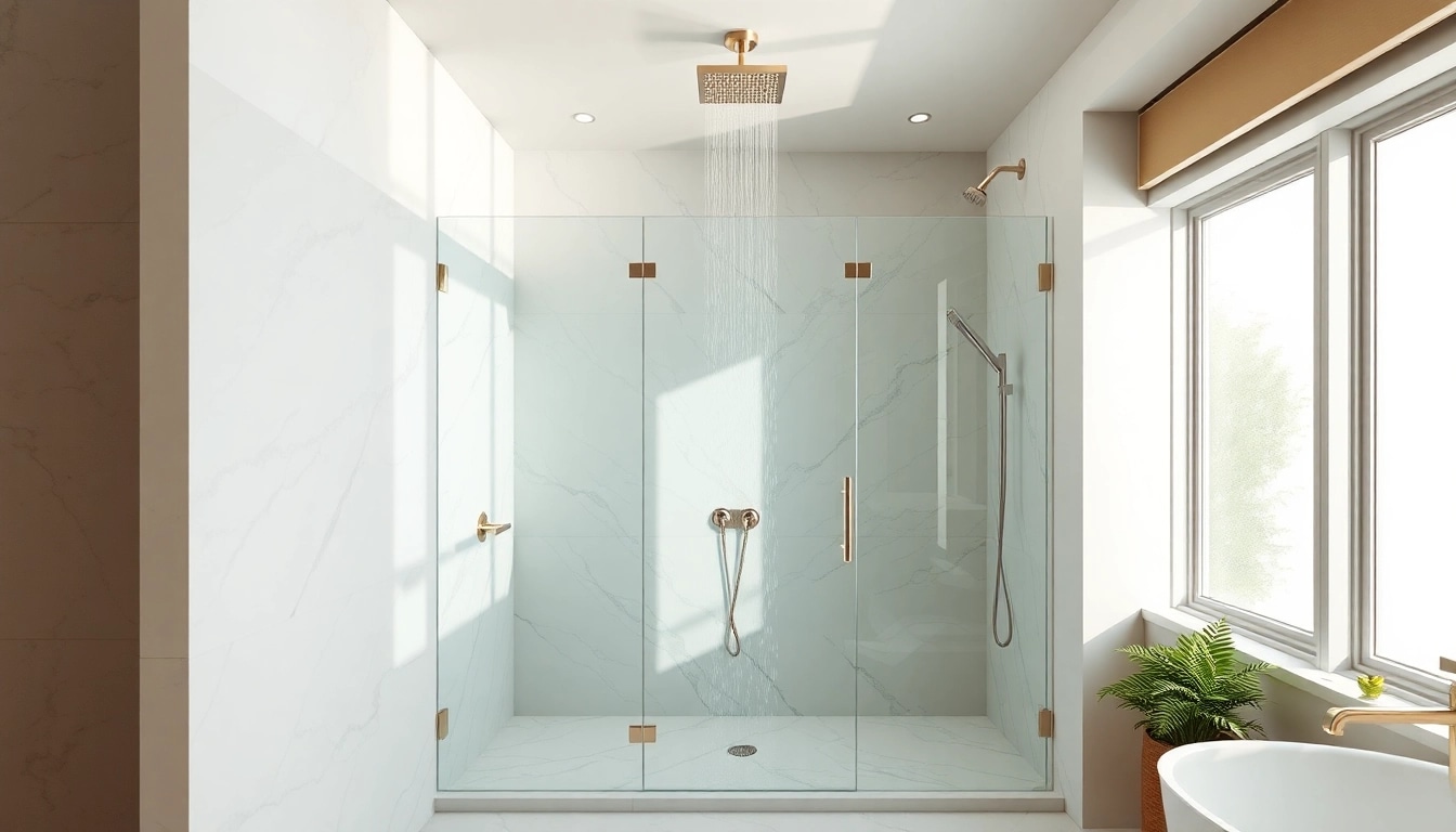 Experience luxurious elegant showers Australia with a stunning glass-enclosed design and marble backdrop.