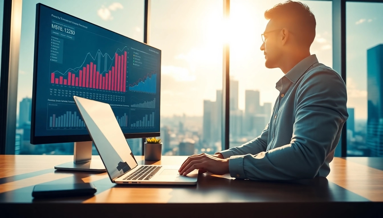 Analyze Real Estate Finance trends in a modern office with a financial advisor.