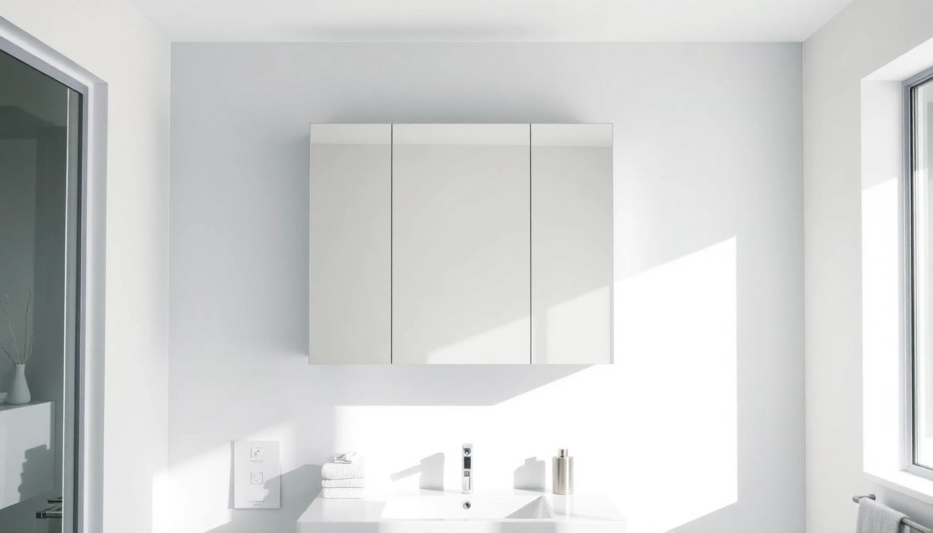 sonni Spiegelschrank im modernen Badezimmer mit LED-Beleuchtung und elegantem Design präsentieren.