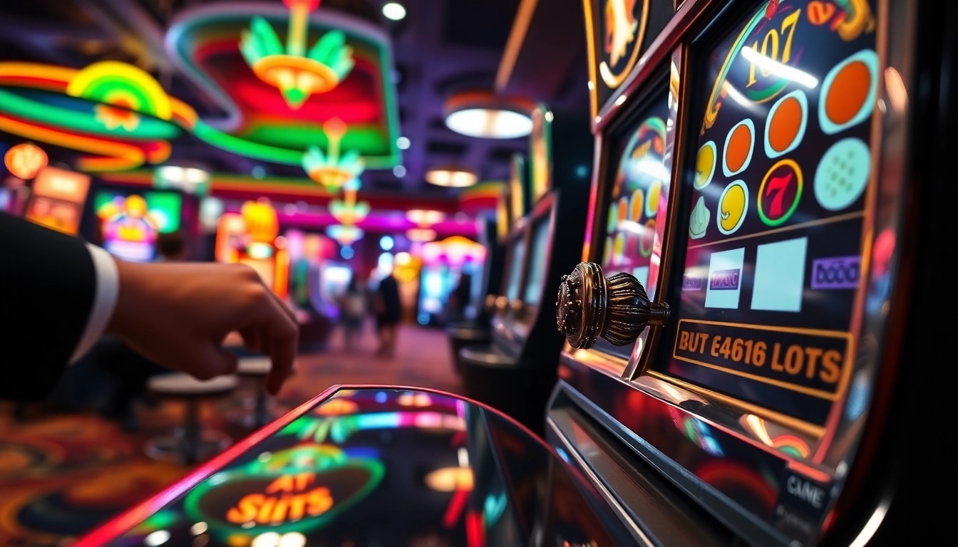 Aktifkan mesin slot ondel4d slot di kasino yang meriah dengan cahaya dan warna yang cerah.