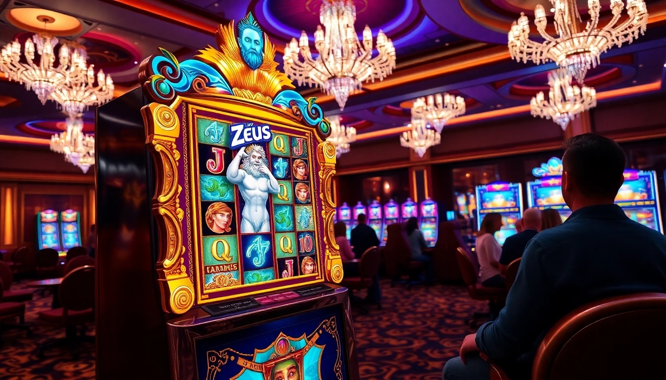 Spin to win on the slot zeus machine in a luxury casino setting with vibrant designs.