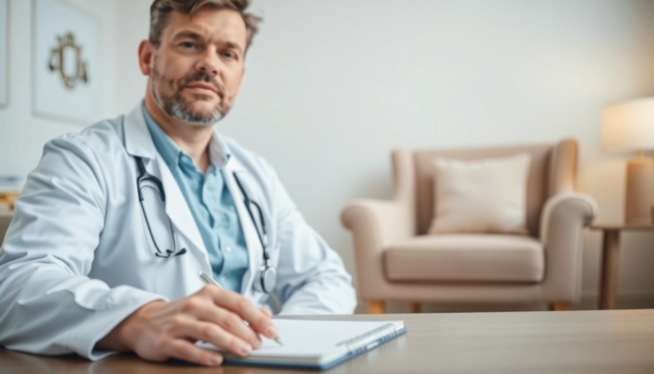 Psychiatry Dubai scene with a professional psychiatrist in a soothing office environment.