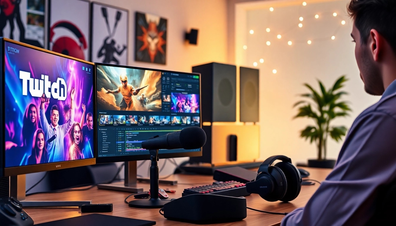 Editing Twitch clips at https://streamgen.cc with a vibrant gaming atmosphere.