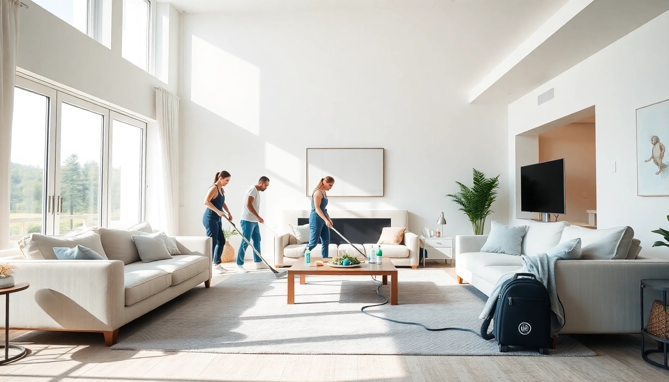 Villa Deep Cleaning Services Dubai team efficiently cleaning a spacious living room with advanced tools.