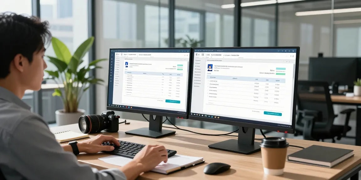 Detect fraud invoice with AI analysis in a modern office environment, showcasing advanced technology in action.
