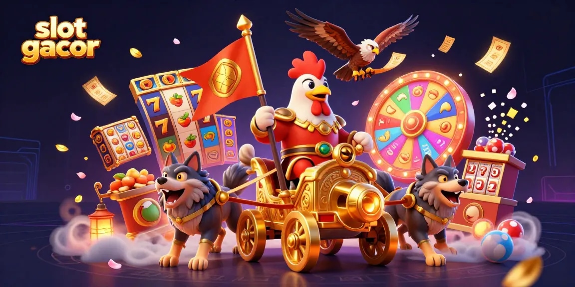 Engaging scene with slot gacor theme featuring a golden war chariot and dynamic casino elements.