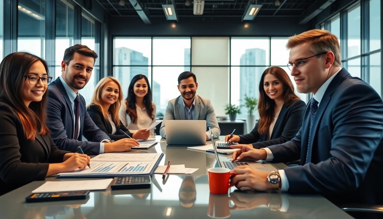 Audit Services in UAE: Professional auditors collaborating in a modern office environment.