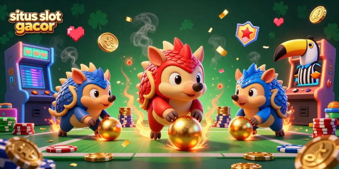 Engaging competition between pangolins at situs slot gacor with vibrant casino elements in a festive atmosphere.