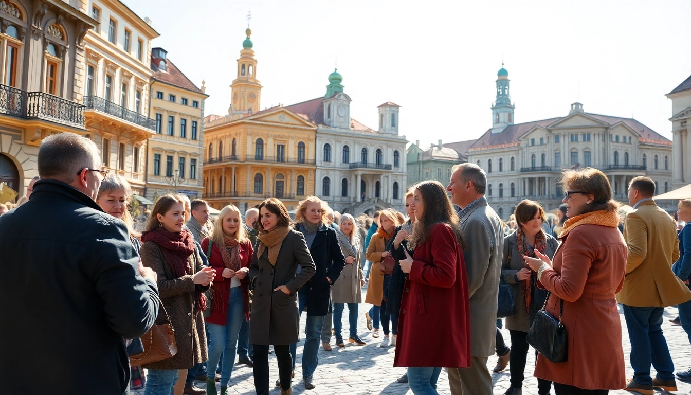 Locals engaging in discussions at a city square, highlighting community spirit at https://sumytoday.in.ua