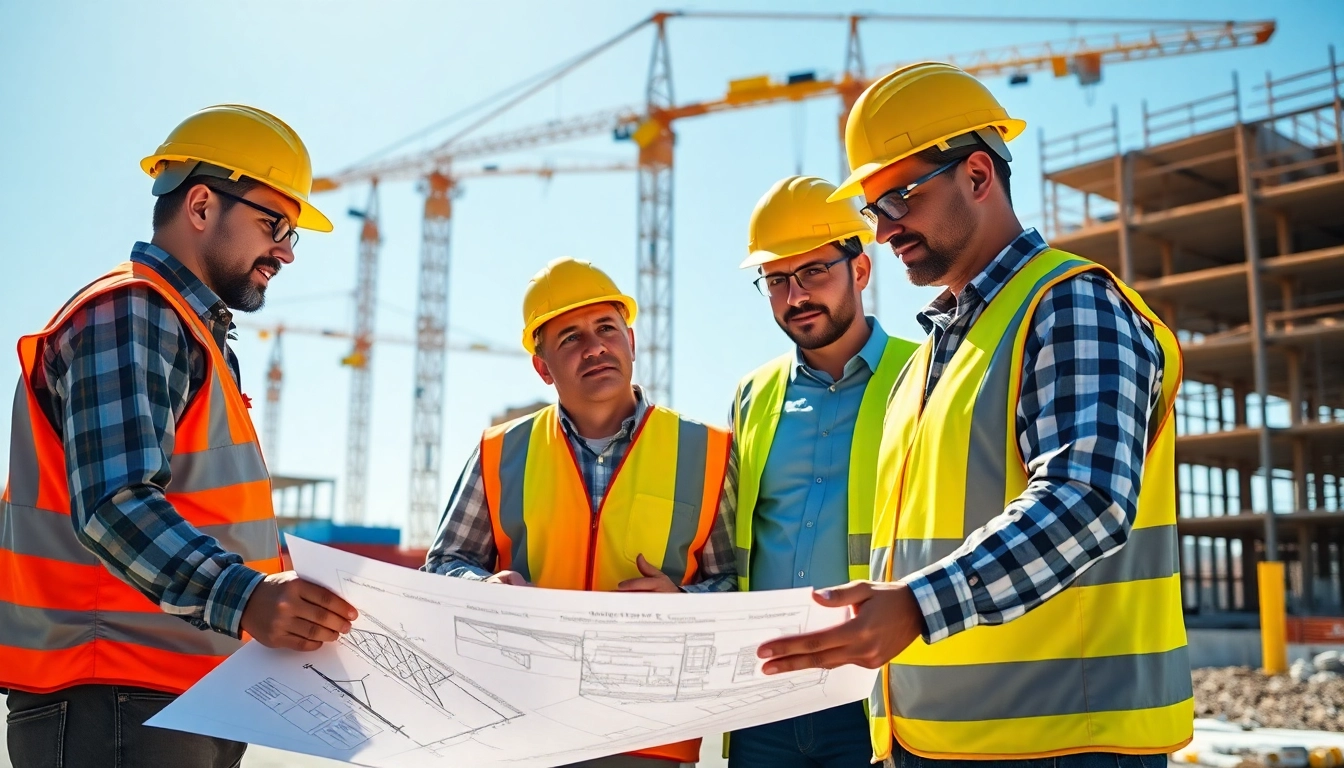 Engaged professionals collaborating at a construction site, representing the construction association north carolina.