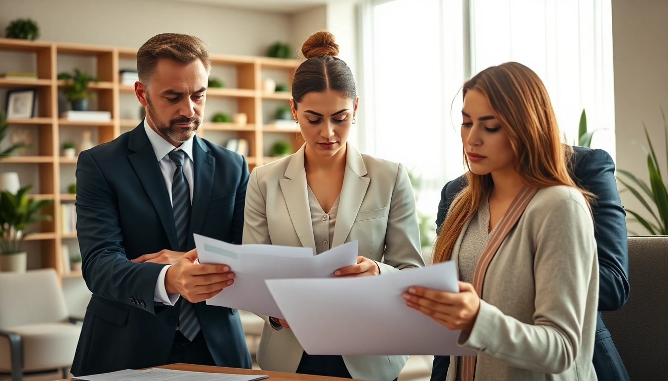Consultation with experienced Miami divorce lawyers assisting a couple in a modern office.