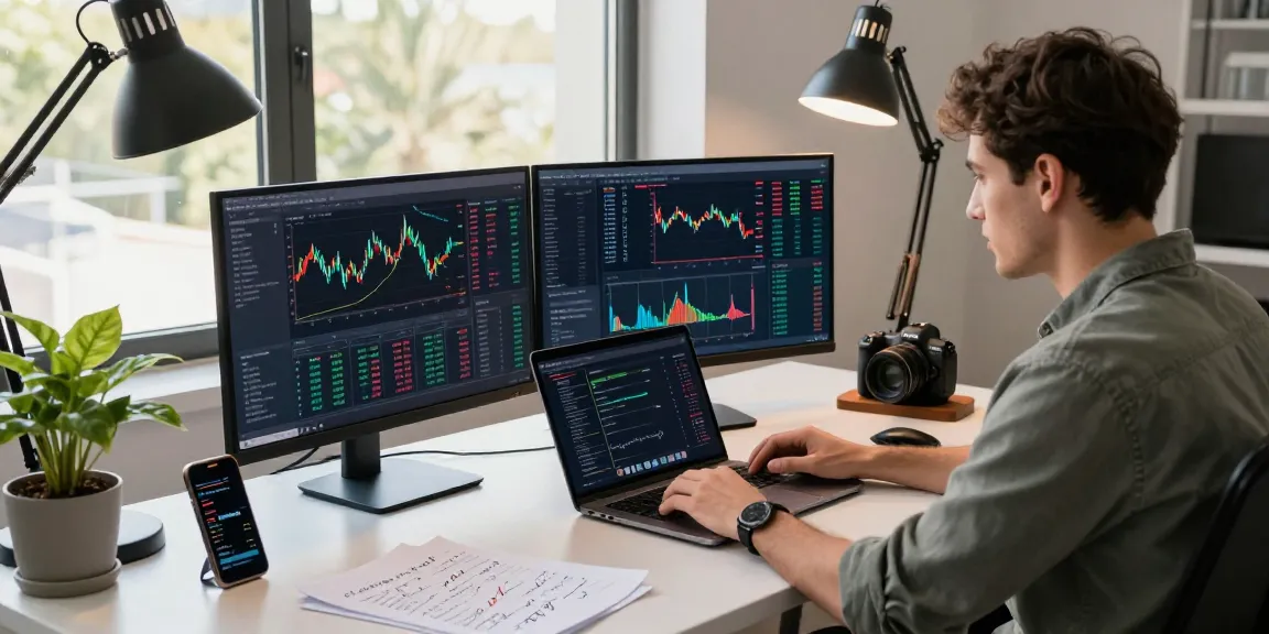Crypto price tracker workspace with analyst reviewing real-time market data and charts.