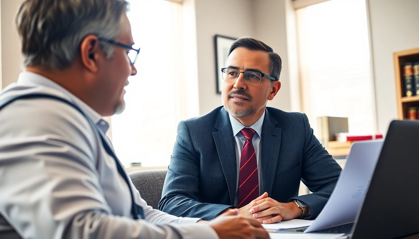 Sarasota personal injury lawyer providing legal advice to a client in a professional setting.