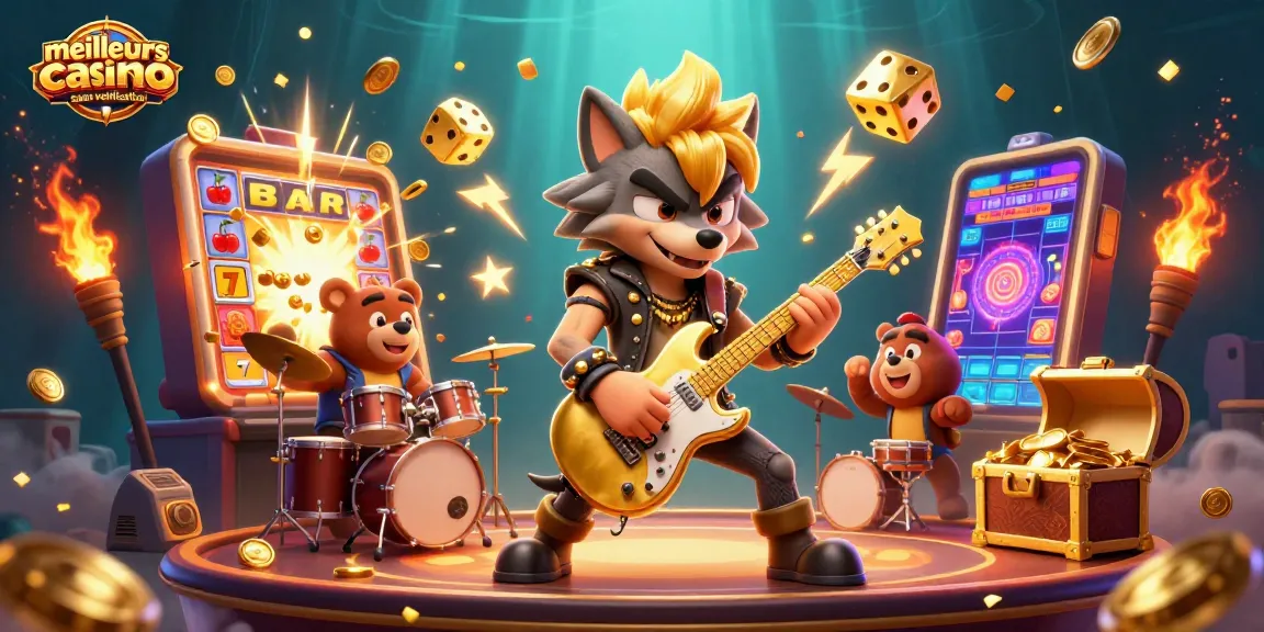 Meilleurs casino sans vérification avec des personnages de jeu animé sur scène, et machines à sous explosant de pièces.