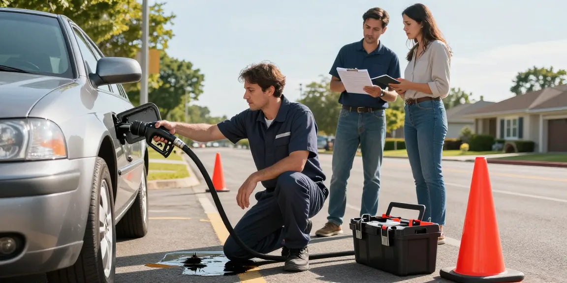 Quick response to wrong fuel in car with expert technicians draining fuel safely.