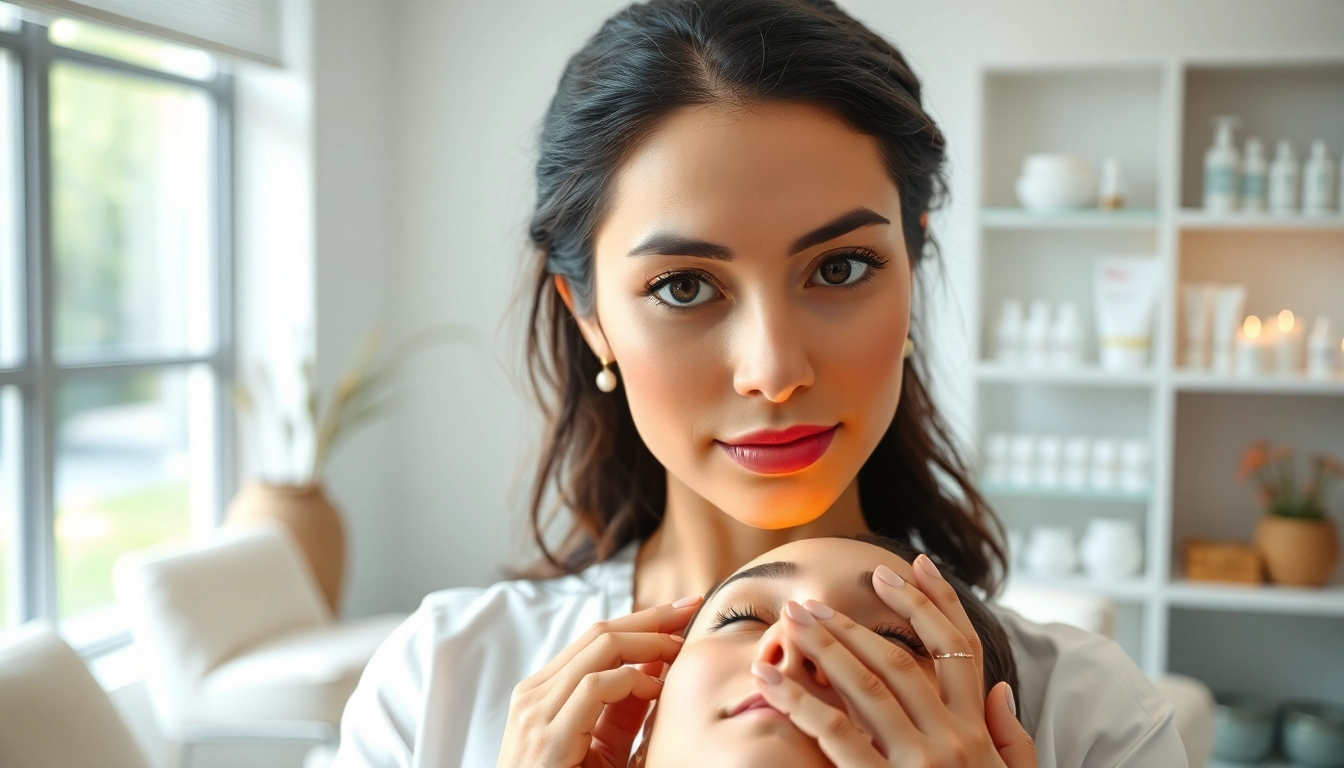 Esthetician near me giving a facial treatment in a calm spa atmosphere.