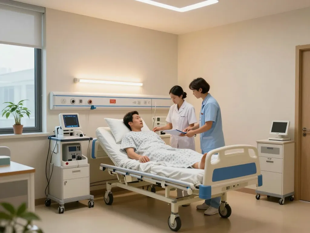 Engaging care at giường bệnh nhân in a hospital room, showcasing professional nursing activity.