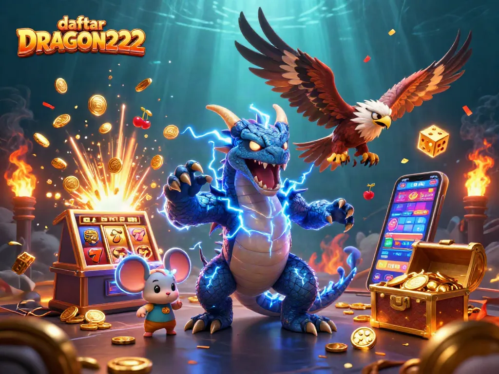 Experience the thrill of slots with daftar DRAGON222 featuring an electric thunder dragon!