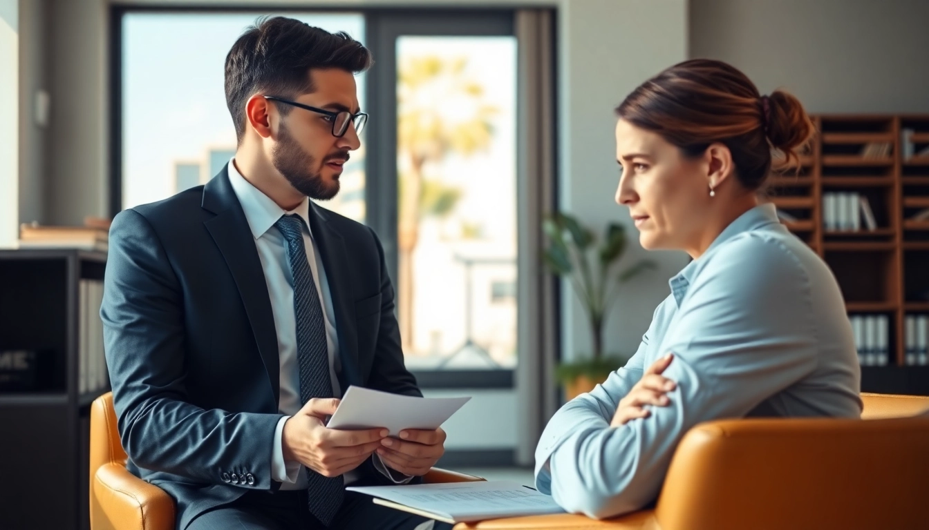 Boca Raton Construction Litigation Lawyer consulting with clients in a modern office setting.