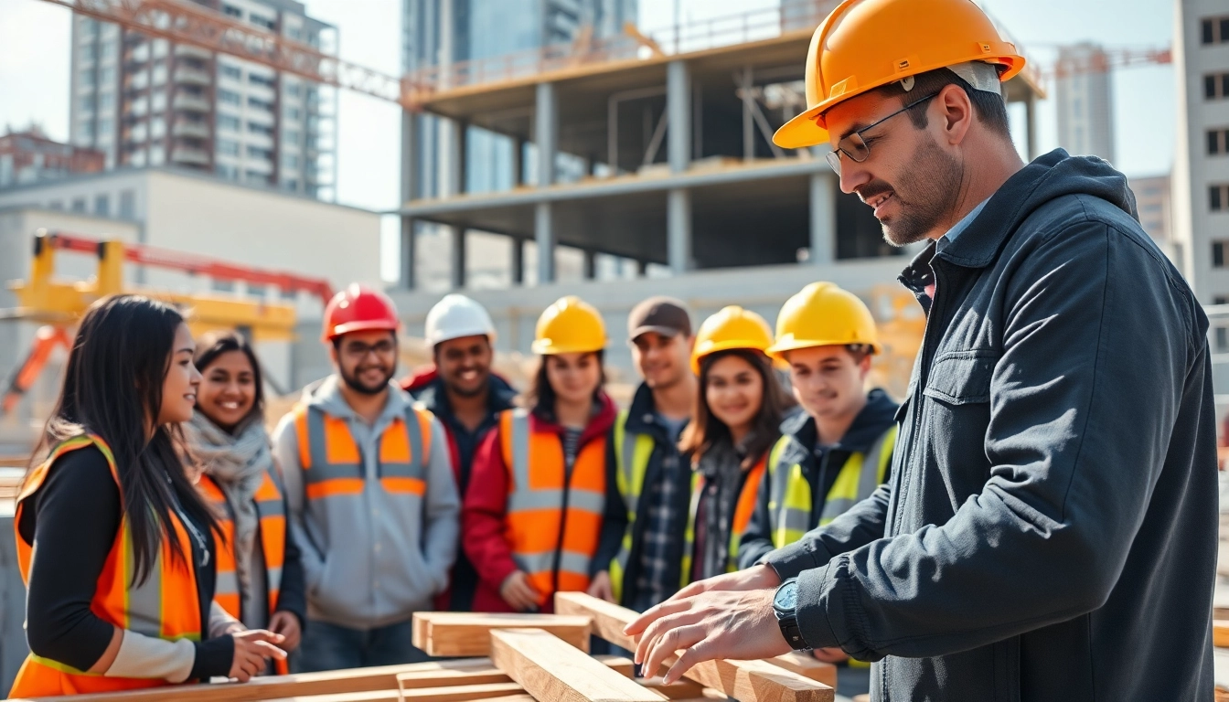 Engaged trainees in construction workforce training using modern tools and techniques.