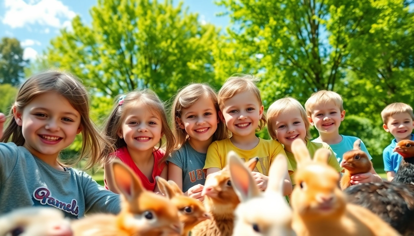 Children enjoying interactive experiences at an animal camp in Illinois.