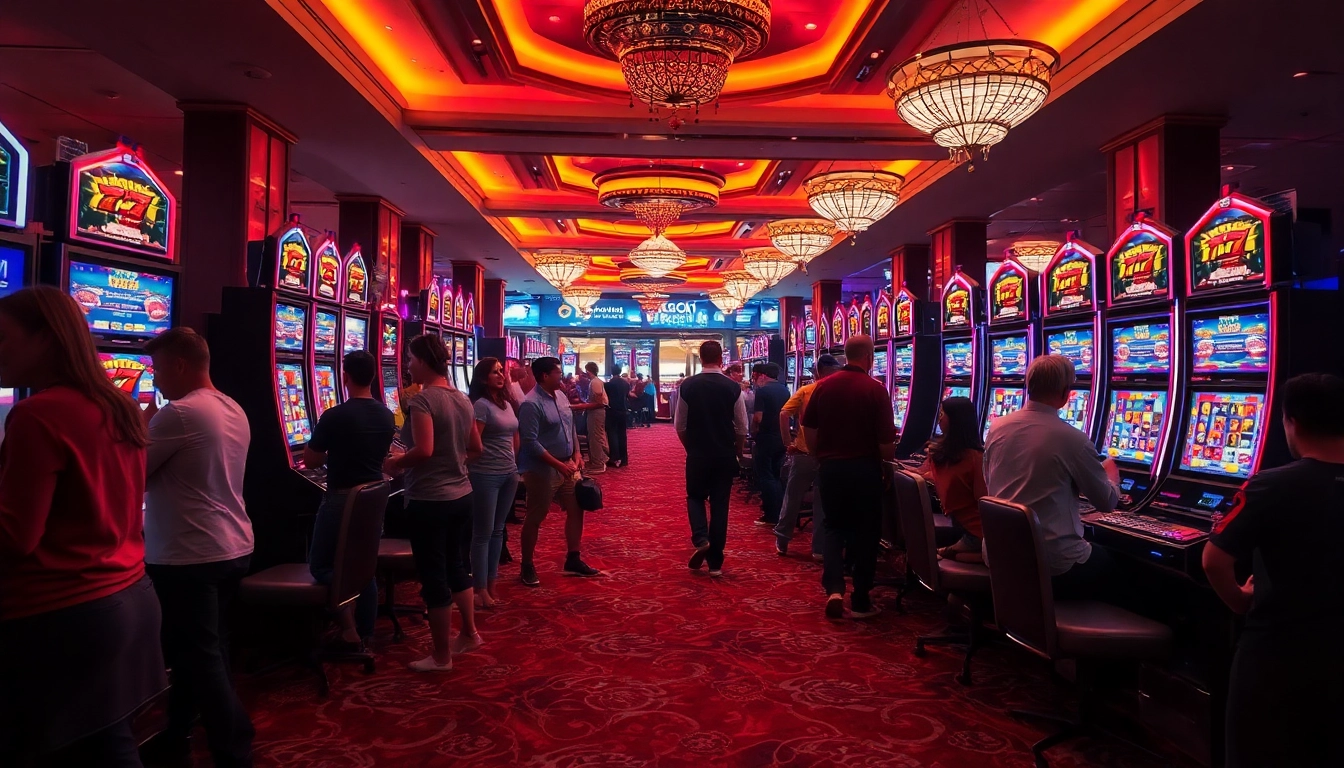 Players enjoying a doaslot slot machine on a vibrant casino floor.
