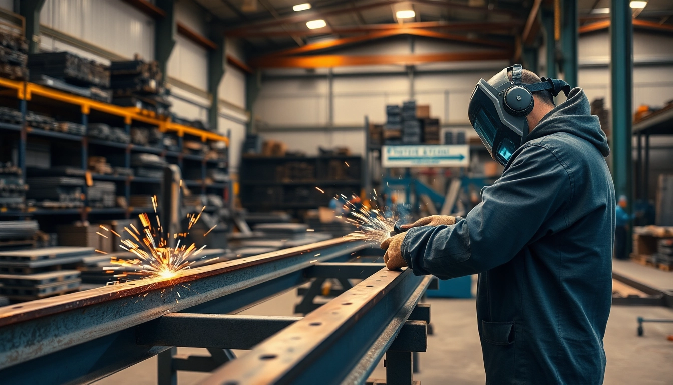 Artisans showcasing structural steel fabrication with precision cutting and welding.