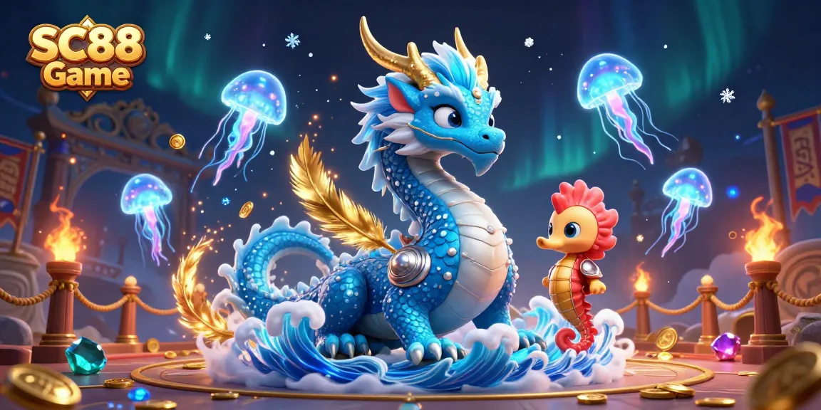 Experience the excitement of SC88 Game with a dynamic scene featuring mystical sea creatures and gaming elements.