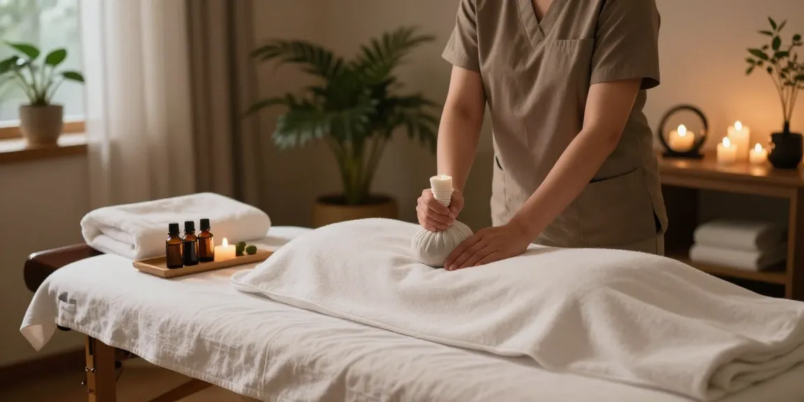 마사지 테라피 환경에서 아로마 치료를 준비하는 평화로운 장면