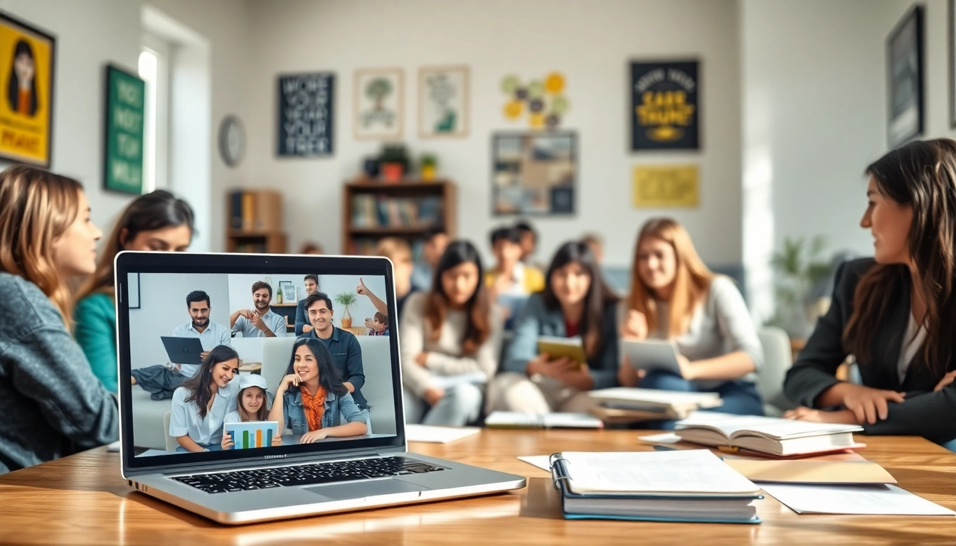Engaging scene of a professional online exam help service with students in a virtual classroom.