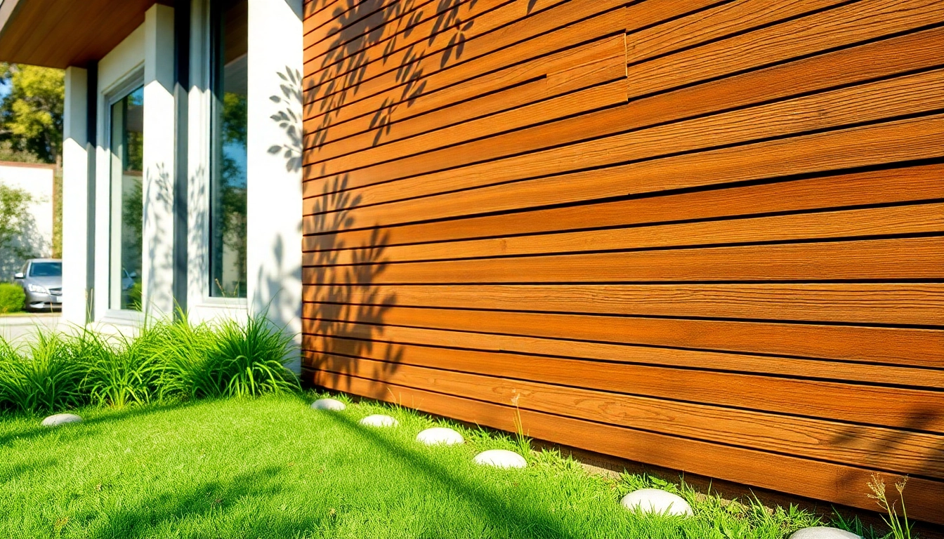 Showcasing Exterior Slat Wall Panels (composite) beautifully installed in a modern garden setting.