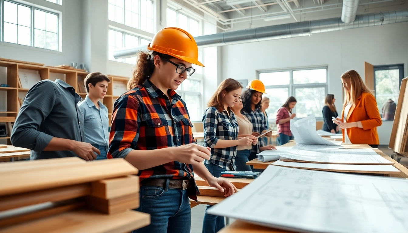 Students engaging in construction classes within a hands-on classroom environment.
