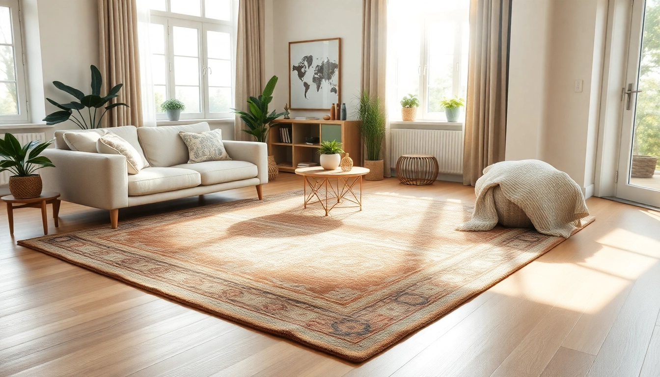 Stylish washable rugs enhancing a cozy living room with warm colors and natural light.