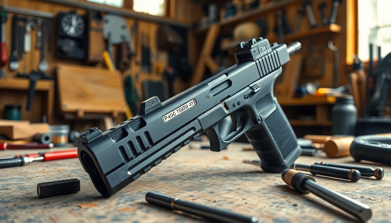 Examine the glock slide showcasing intricate designs and tools in an industrial setting.